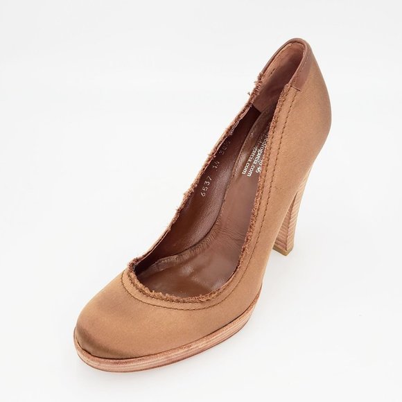 PEDRO GARCIA Pumps Bronze Satin Fringe Chunky Heels Size 38.5 - Picture 2 of 7